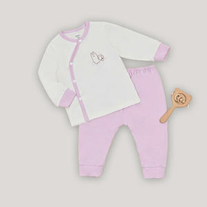 Ensemble de vêtements pour bébé ALB06 à manches longues avec boutons latéraux, motif de dessin animé, tissu en bambou et élasthanne respirant, tricoté, pour toutes les saisons - Product Image 1