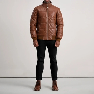 Blouson aviateur en cuir marron classique de luxe à capuche imperméable respirant style streetwear d'hiver fait main - Product Image 2