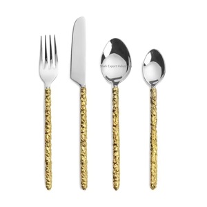 Juego de Cubiertos de Metal de diseño antiguo con mango trenzado dorado, acabado plateado, pulido para vajilla de fiesta de boda, juegos de cubiertos - Product Image 2