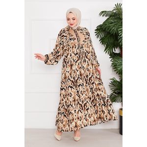 Abotonado Estampado Viscosa Hijab Vestido Modesto Color Visón - Product Image 5
