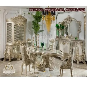 Comedor tallado en madera de estilo europeo, juego de mesa de comedor tallada francesa de lujo, juego de muebles de comedor tallados pesados Franciscanos - Product Image 1