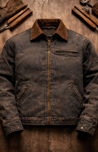 Veste pour homme OEM, logo personnalisé, veste de travail en toile de canard vintage lavée, veste utilitaire à fermeture éclair lourde, style Detroit - Product Image 2