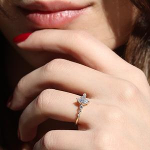 10x5mm Marquise Cut Moissanite Engagement Ring with Round Side <b>Stones</b> | Dainty Bridal Wedding Jewelry - Product Image 6