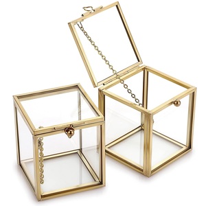 Vintage Square Glass Display Jewelry <b>Box</b> with Gold Brass Frame Perfect for Jewelry, <b>Keepsakes</b> & <b>Wedding</b> Decor - Product Image 4