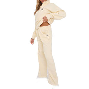 Ensemble de survêtement en molleton de coton pour femmes, demi-zip, coupe décontractée, sweat-shirt et pantalon, OEM, étiquette privée, fournisseur en gros, fabricant - Product Image 3