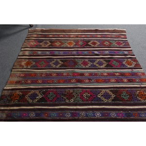 Tapis traditionnel en laine marron 4.6 X 7.5ft fait à la main couloir turc Rectangle Patchwork Design pour salon chevet Latex soutenu - Product Image 3