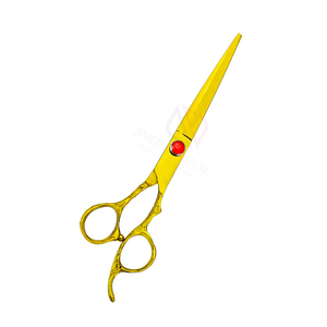 Tijeras de corte de pelo liso profesionales personalizadas, tijeras de peluquero para diestros de acero inoxidable dorado, punta roma afilada fija - Product Image 2