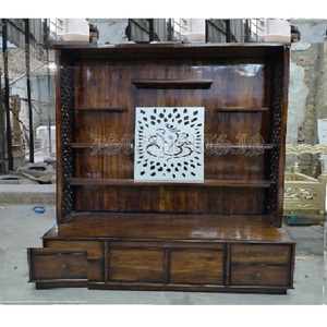 Diseños Elegantes de Templos para el Hogar, Precios de Fábrica, Tradicional y Moderno Mandir de Pooja Marrón Pulido, Madera de Teca Sólida India Personalizable - Product Image 1