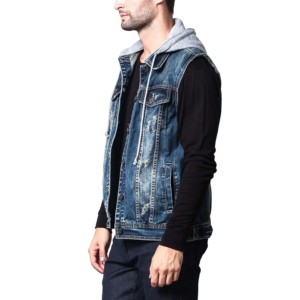 OEM Diseño Retro Hombres Slim Denim Chaleco Chaqueta Alta Calidad Nueva Premium Casual Stand Collar Capucha Hombres Niños Sin Mangas Jean Chaleco - Product Image 3