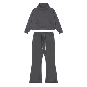 OEM 100% algodón francés Terry de gran tamaño lavado sudadera personalizada hombres peso pesado acampanado pantalones de chándal recortada Sudadera con capucha de alta calidad - Product Image 2
