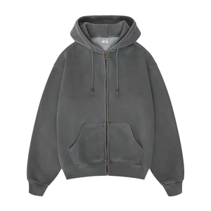 Sweats à capuche en polaire, sweats à capuche unis pour hommes, coupe régulière, lavage à l'acide, fermeture éclair, coton, hiver, respirant, séchage rapide, processus vintage, Impex - Product Image 6