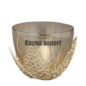 Bol de service en verre avec support en métal poli au design floral de luxe avec design fantaisie d'entreprise pour les occasions de fête - Product Image 2