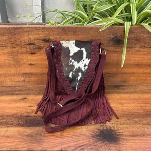 Bolsos cruzados con flecos bohemios de cuero de gamuza con pelo Real occidental para mujer, monedero de punto de mano de cuero genuino personalizado - Product Image 3