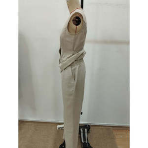 Ensemble deux pièces en lin pour femme, chemisier sans manches boutonné devant et pantalon, 36006 - Beige - Product Image 6