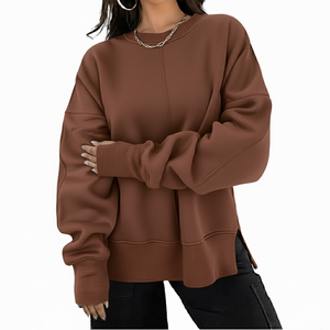 OEM sudaderas de gran tamaño de cuello redondo bordado letras sueltas hombro caído manga larga personalizado mujeres algodón pulóveres sudadera - Product Image 4