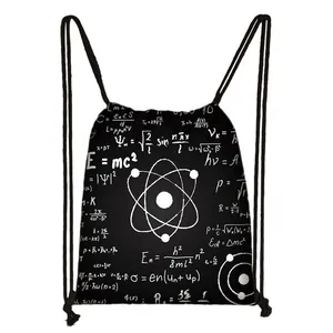 背包科学实验女孩储物袋福特旅行派对书包数学物理公式印花拉绳袋女软背