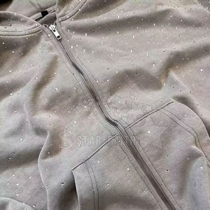 Sudadera con capucha de diamantes de imitación con lavado ácido para mujer, ropa informal transpirable con detalles brillantes para trajes diarios - Product Image 5