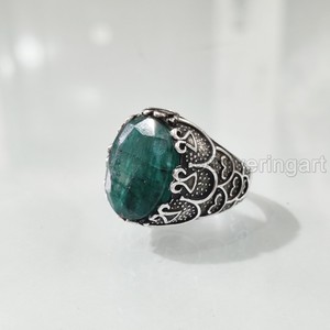 Anillo de Plata de Ley 925 para Hombre al por Mayor con Esmeralda Natural y Corindón, Gema del Mes de Mayo, Todos los Tamaños, Joyería Gitana de Navidad - Product Image 4