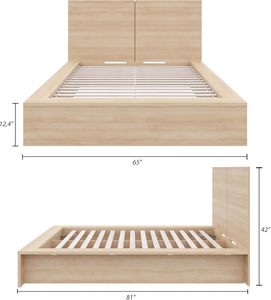 กรอบเตียงแพลตฟอร์มไม้แข็งแบบเรียบง่ายทันสมัยประกอบง่ายด้วยแผ่นไม้ไม่มีกล่องสปริงที่ต้องการสไตล์ดั้งเดิม - Product Image 3