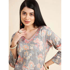 เสื้อแบบตรงพิมพ์ลายดอกไม้สำหรับผู้หญิงผ้าคอตตอนใส่สบาย - Product Image 4