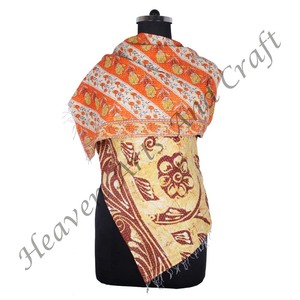 SC1032 Vintage Kantha Work Cotton Handmade <b>Scarf</b> Trendy Design Girls Allover Hand Stitched Plain Style <b>Long</b> Length - Product Image 1