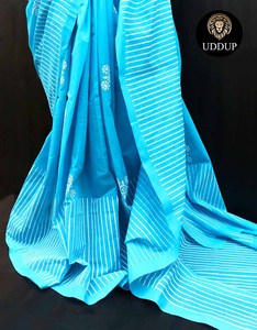 Saree indien Chanderi en soie fait à la main avec chemisier imprimé bloc nouvellement conçu pour les vêtements de fête unisexe pour les mariages Zari - Product Image 5