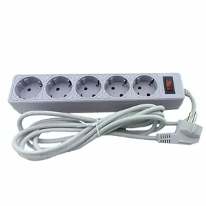 Extension Socket 5 Way With Grounding With Surge Protection EU Standard With 3 Meters Cable Surge Protection Socket Gray