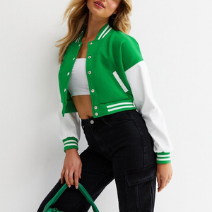 OEM/ODM Women's Long <b>Sleeve</b> Letterman cropped Varsity Jacket top quality 100% cotton fleece with Chenille Embroidered Patches - Product Image 3