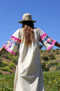 Vintage Hand Embroidered 100% Cotton Floral <b>Pattern</b> <b>A</b>-<b>Line</b> Silhouette Maxi <b>Dress</b> Regular Sleeves Truly Amazing Ethnic <b>Dress</b> Size - Product Image 2