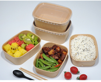 Rechthoekige Verpakkingskom Papier Vierkante Salade Biologisch Afbreekbaar Fruit Bento Container Met Deksel