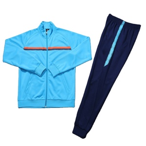 Conjunto Deportivo Informal Azul Unisex, Chaqueta con Cremallera Completa, Bolsillos Laterales, Pantalones Deportivos Azul Marino, Color Sólido, Transpirable, Ligero, Poliéster - Product Image 2