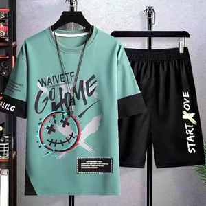 Conjunto de 2 Uds de camiseta de manga corta con estampado personalizado de verano para hombre, Camiseta deportiva informal de secado rápido transpirable de punto de 180 gramos Smar - Product Image 6