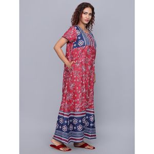 Chemise de nuit bordeaux ultra douce Evolve pour femme, 100 % coton tissé imprimé, longue, confortable et élégante - Product Image 4