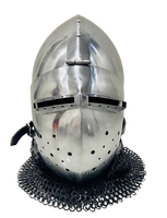 Casco de armadura Medieval de acero de calibre 18, casco de acero Bascinet con cara de cerdo de combate Medieval, disfraz de Halloween, tamaño adulto pulido plateado
