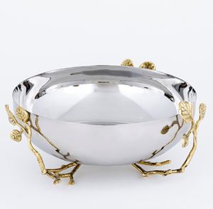 Usine indienne de grands bols à motifs floraux, assiettes, plateaux, bols à salade et noix en laiton et acier, objets décoratifs - Product Image 6