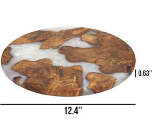 Tabla de cortar de estilo de mármol con madera de acacia, tabla de charcutería artesanal redonda, bandeja para servir frutas y pan hecha a mano - Product Image 1