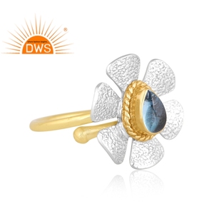 Último diseño hecho a mano 18K chapado en oro natural Topacio Azul piedra preciosa anillo apilable Demi joyería fina fabricante - Product Image 3