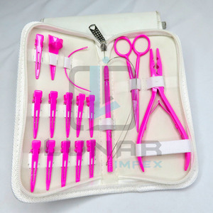 Kit d'outils d'extension de cheveux accrocheur de couleur rose vif avec accessoires personnalisés et étiquetage de marque personnalisé - Product Image 2