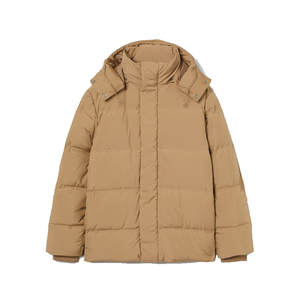 Veste matelassée beige pour hommes avec col montant et capuche élégante conception de base à glissière - Product Image 1