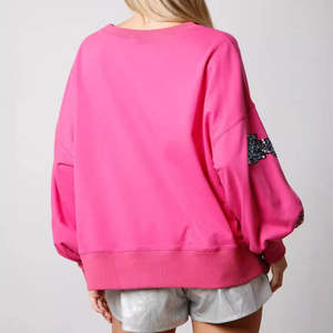 Sweat-shirts pour femmes surdimensionnés en molleton français beige rose à motif de dessin animé personnalisé, col rond, design à paillettes d'animaux, vente chaude OEM - Product Image 4