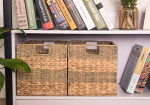 Handmade Foldable Water Hyacinth Handles Storage <b>Baskets</b> with Liner Natural Seagrass Storage <b>Cube</b> for Shelf Pantry Organization - Product Image 3