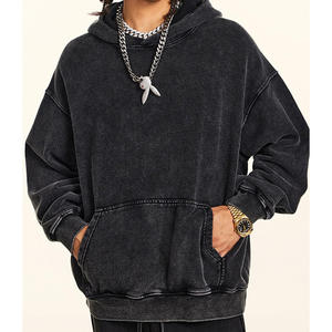 Ropa de calle personalizada, Sudadera con capucha desgastada lavada con piedra ácida de gran tamaño, sudaderas con capucha lavadas con ácido desteñidas al sol para hombres, mezcla de algodón - Product Image 4