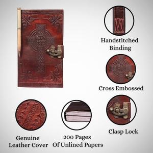 Hecho a mano A3 Grimoire Journal Brown Cross en relieve de cuero genuino con Shadow Notebook hilo costura impresa escritura a mano - Product Image 4