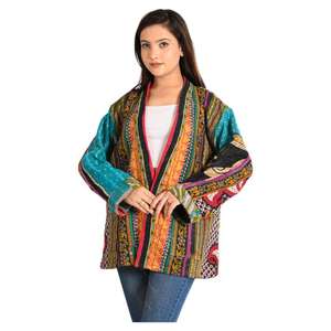Indian Handmade Cotton Kantha <b>Jacket</b> <b>for</b> <b>Women</b> Floral Quilted Vintage Reversible Short Coat Long <b>for</b> All Winter Spring Autumn - Product Image 1