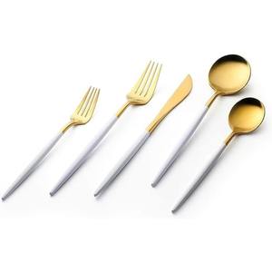 Juego de 5 cubiertos de acero inoxidable, ideal para utensilios de cocina, mesa, comedor, uso doméstico, cubiertos chapados en color dorado, mango de color rosa - Product Image 3