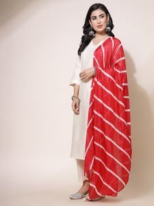 Conjunto de Kurta y Pantalón de Verano para Mujer, Más Vendido, 100% Poliéster, Blanco, Elegante, Cuello en V, Largo hasta la Rodilla, Tela Suave y Lisa, con Dupatta Lahariya - Product Image 3