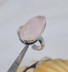 แหวนเงินสเตอร์ลิง925แหวนโรสควอตซ์925แหวนพลอยสีเงินสเตอร์ลิงเดือนแรกคลอดพลอยลูกแพร์เรียบของขวัญสำหรับเธอ - Product Image 4