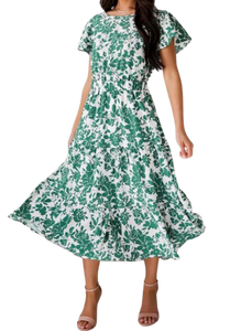 Robe d'été décontractée tendance pour femmes, imprimé floral vert, idéale pour les fêtes sur la plage, les sorties en boîte de nuit et le port quotidien, offerte aux meilleurs prix - Product Image 2