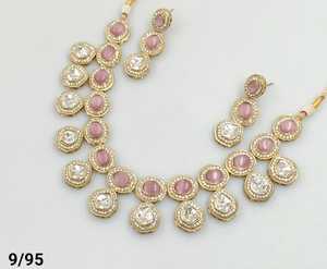 Diseñador de fiesta desgaste AntiquePlated Kundan piedra joyería tradicional hermoso diseño Simple gargantilla collar pendiente para mujer - Product Image 1