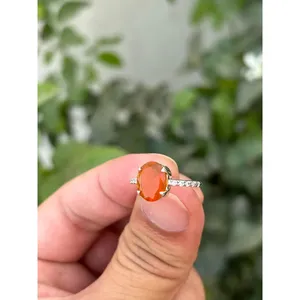 925 Silver Statement <b>Ring</b> with Mexican Fire <b>Opal</b> Yellow <b>Gold</b> Inlay Zircon-Dainty Fine Jewelry for Everyday Wear - Product Image 3